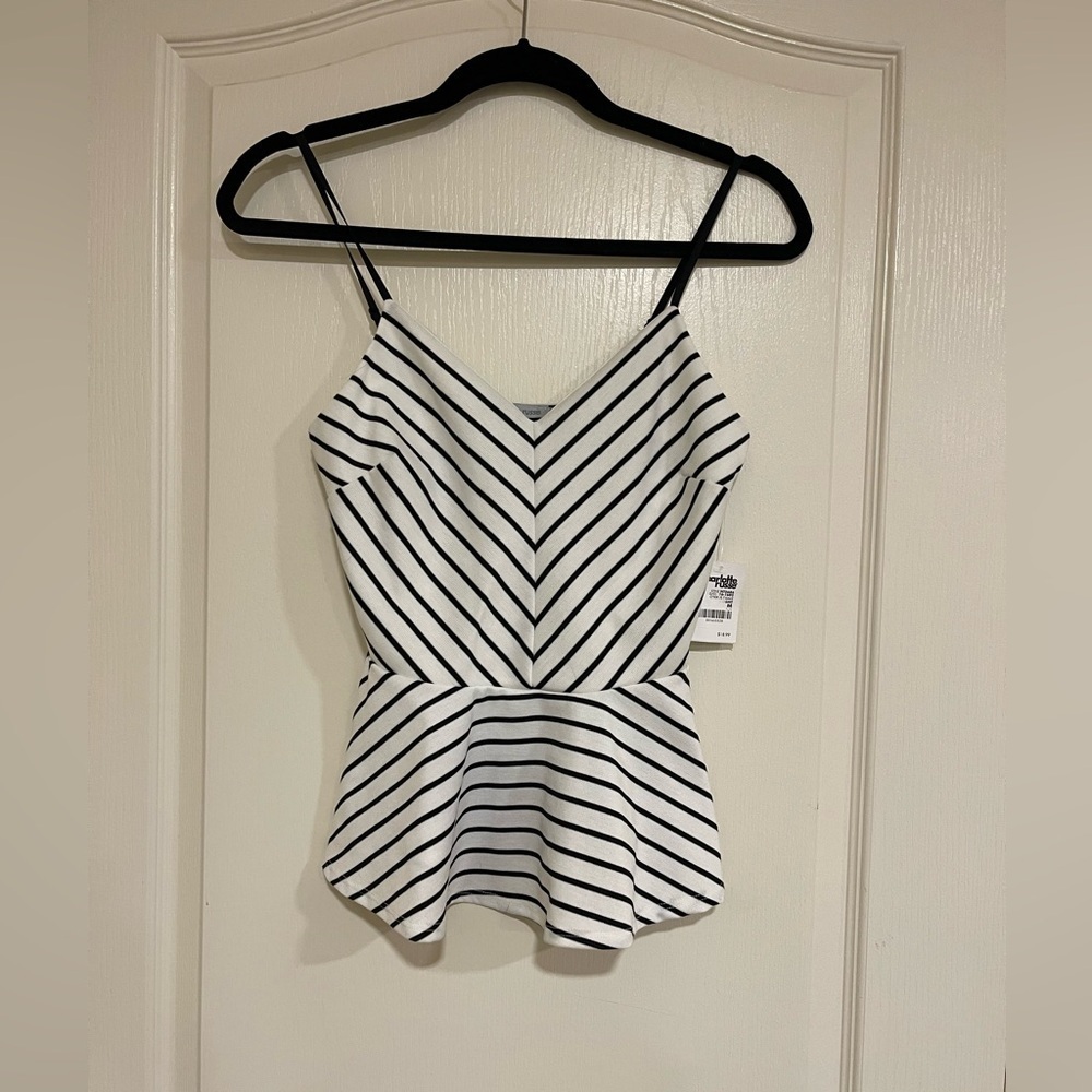 Charlotte Russe black and white stripe flare tank​​​​​​